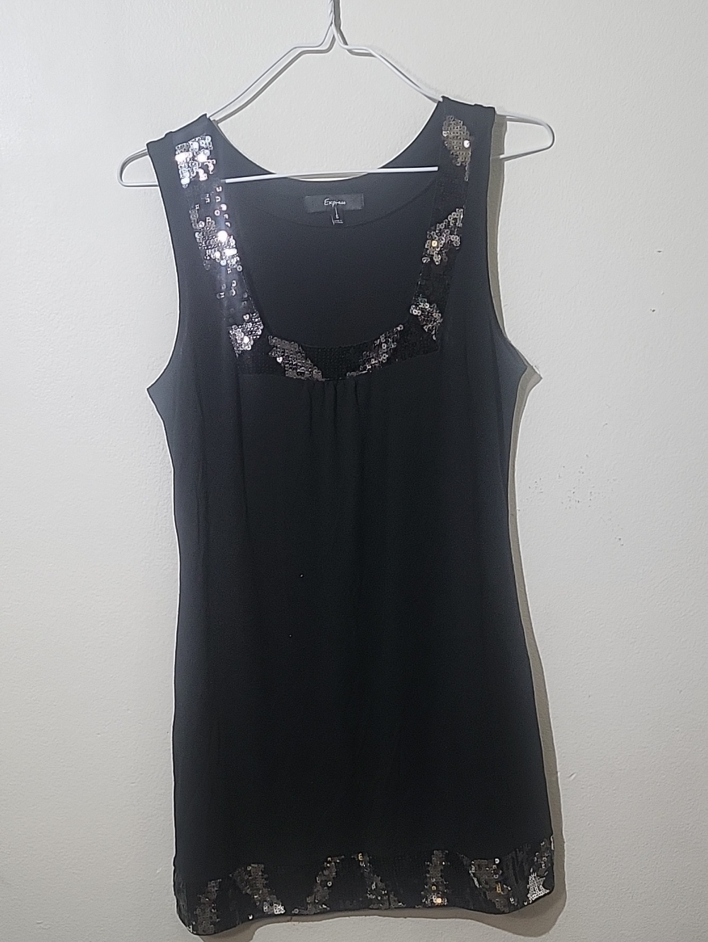 Black Sequin-Trim Sleeveless Tank Top